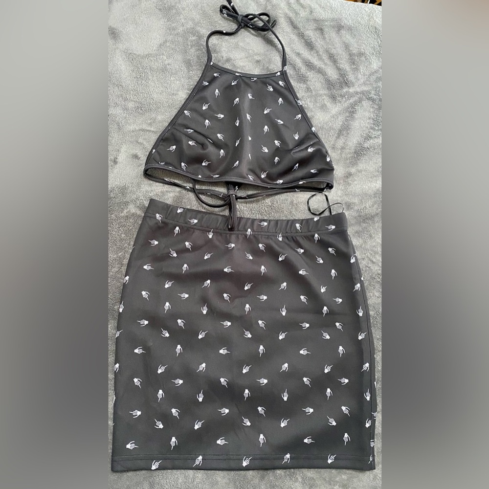 Creep street set halter top and skirt skeleton hands S/M